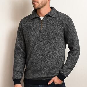 John Henry 1/4 Zip Pullover Sweater Men’s Large Gray Black Speckle Knit Cotton